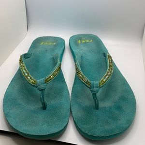 Reef Aqua Suede beaded flipflops size 11